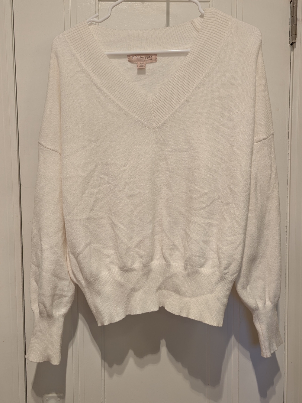 Philosophy White V-Neck Women's Pullover Sweater